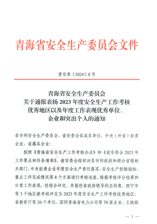 喜報！2023年度安全生產(chǎn)工作優(yōu)秀企業(yè)和突出個人名單揭曉！